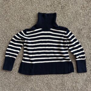 GAP KIDS Striped Navy and White Girls Turtleneck Sweater - Loose Fit